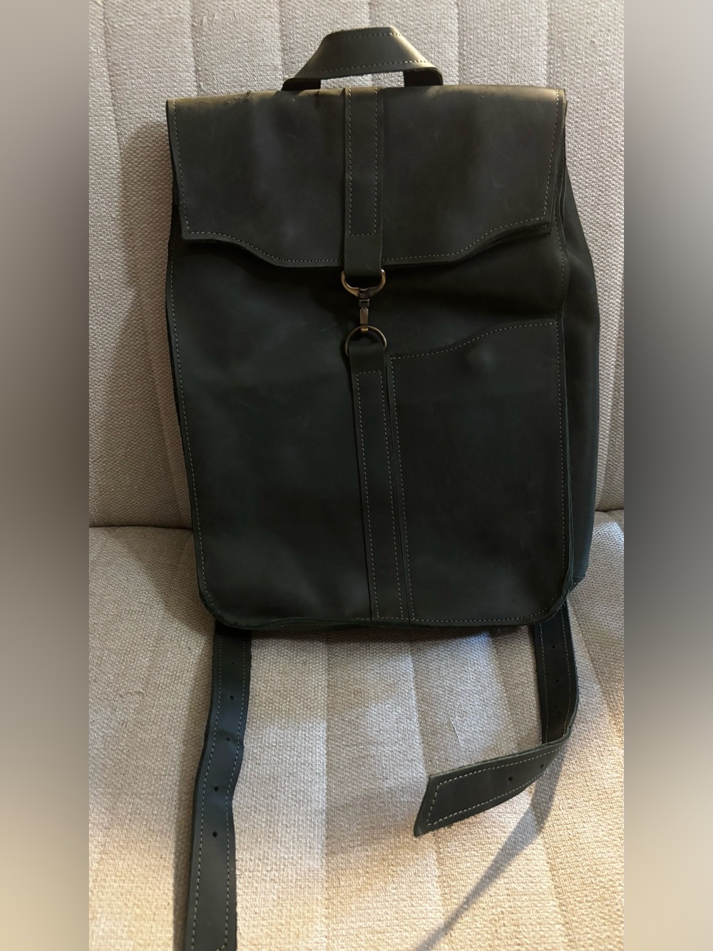 Dark Green Genuine Leather Laptop Backpack Custom Made